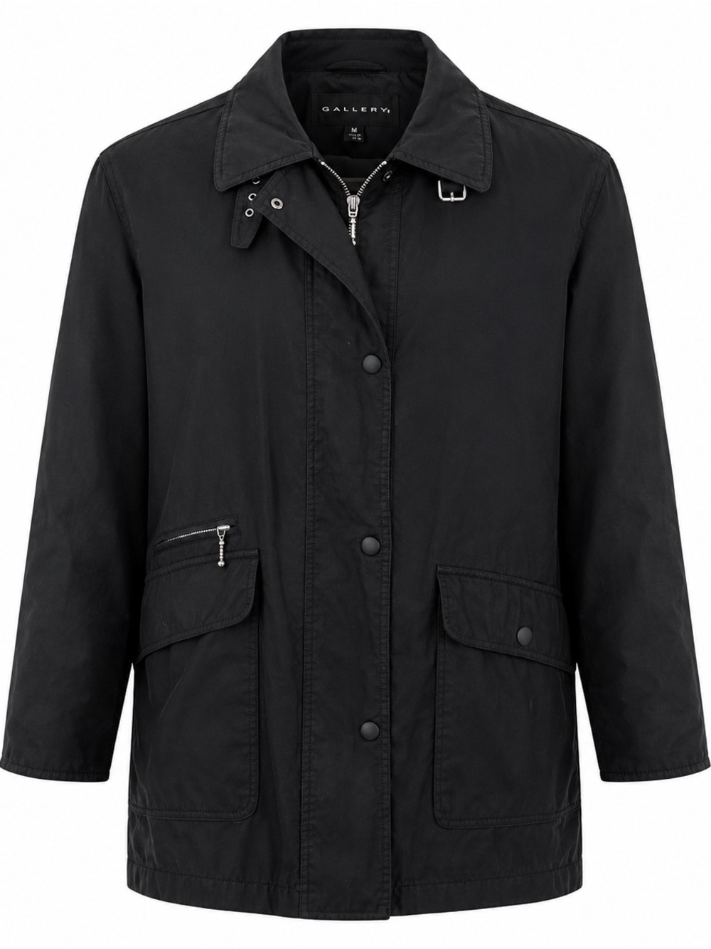 Gallery Black Jacket With Zip & Button Closure M Polyester Shell Nylon Lining